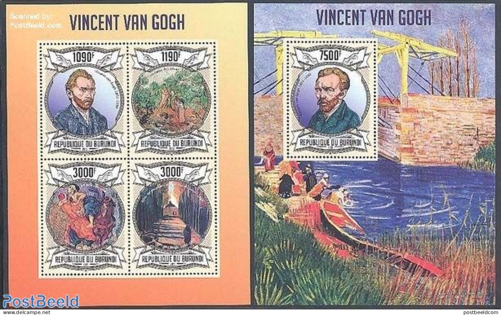 Burundi 2013 Van Gogh 2 S/s, Mint NH, History - Netherlands & Dutch - Art - Modern Art (1850-present) - Paintings - Vi.. - Géographie