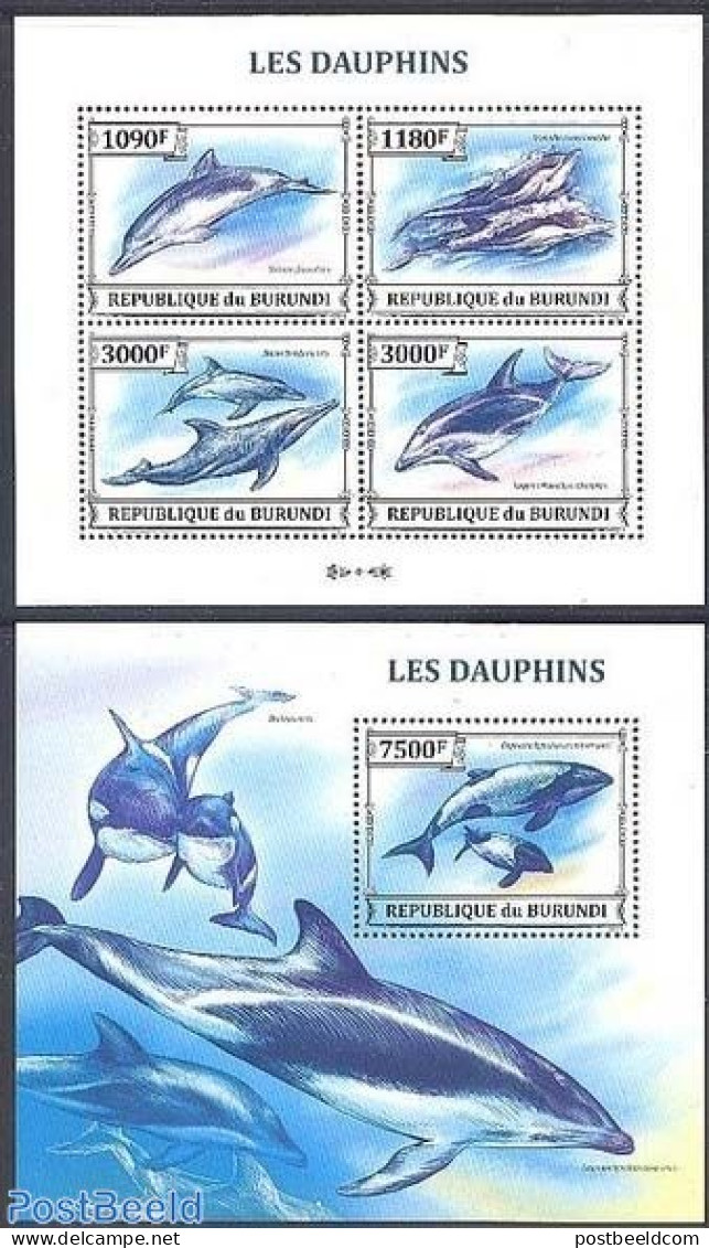 Burundi 2013 Dolphins 2 S/s, Mint NH, Nature - Sea Mammals - Sonstige & Ohne Zuordnung