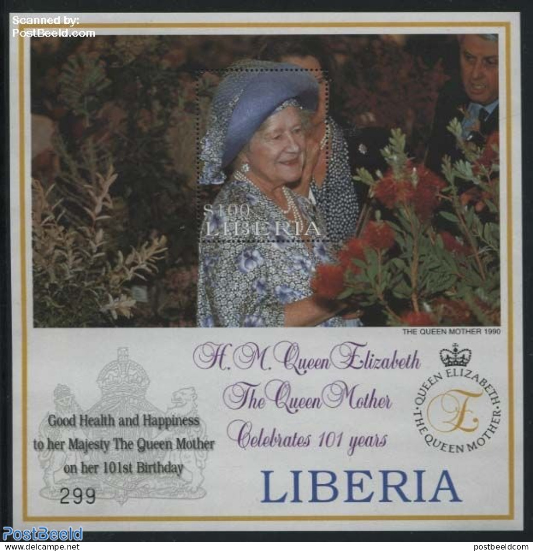 Liberia 2001 Queen Mother S/s, Mint NH, History - Kings & Queens (Royalty) - Royalties, Royals