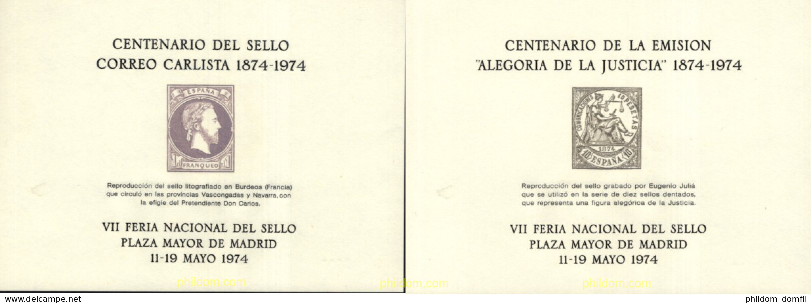 715087 MNH ESPAÑA Hojas Recuerdo 1974 CENTENARIO DEL SELLO CRLISTA Y CENTENARIO DE LA EMISION ALEGORIA DE LA JUSTICIA - Neufs