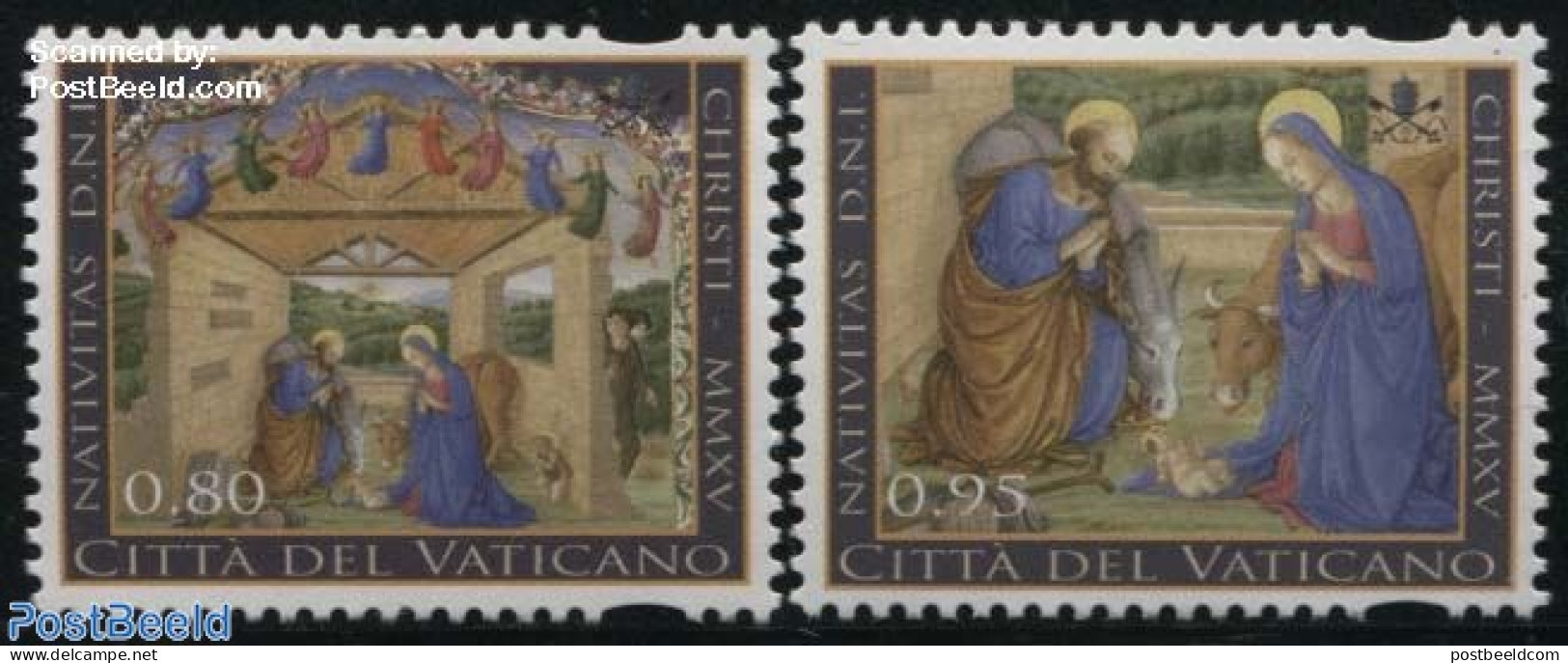 Vatican 2015 Christmas 2v, Mint NH, Nature - Religion - Animals (others & Mixed) - Cattle - Angels - Christmas - Unused Stamps