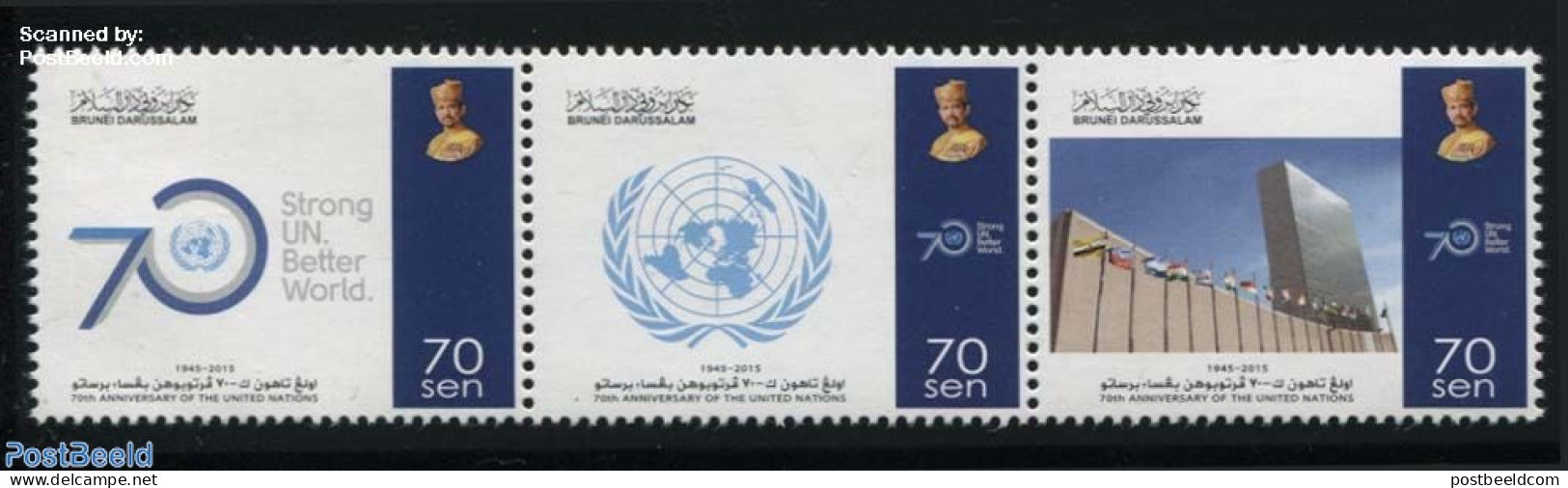 Brunei 2015 70 Years United Nations 3v [::], Mint NH, History - Flags - United Nations - Brunei (1984-...)