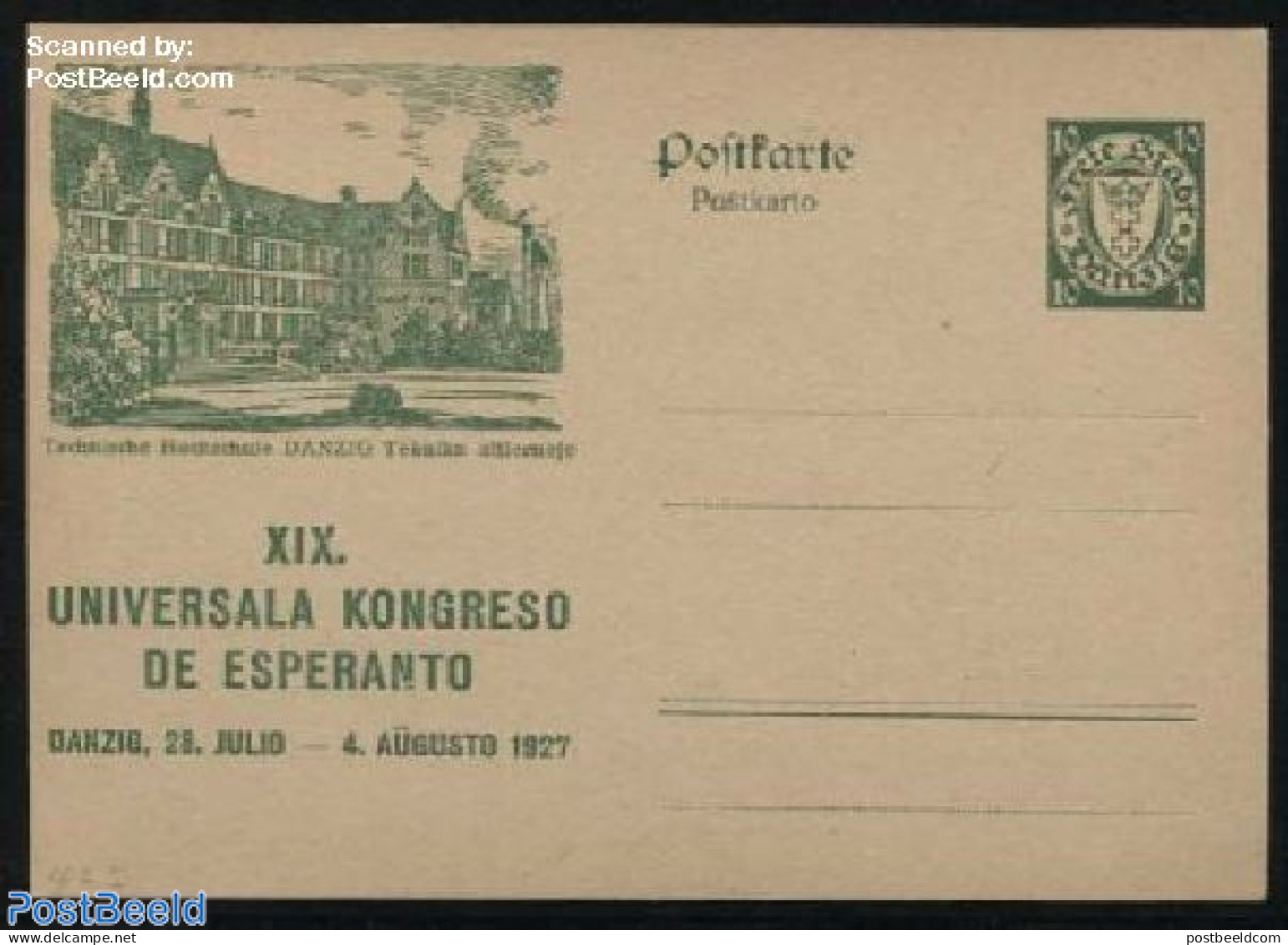 Germany, Danzig 1927 Illustrated Postcard, Esperanto Congress, 10pf, Technische Hochschule, Unused Postal Stationary, .. - Sonstige & Ohne Zuordnung