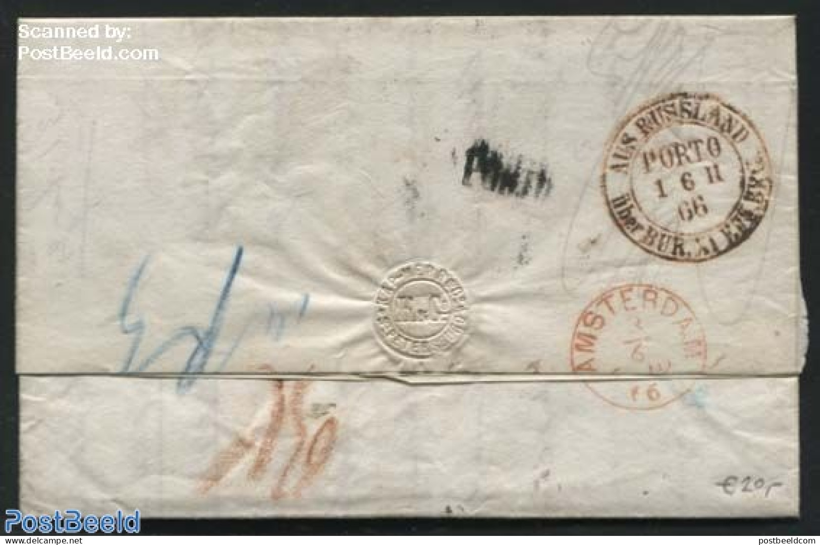 Russia 1866 Letter To Amsterdam, Postal History - Other & Unclassified