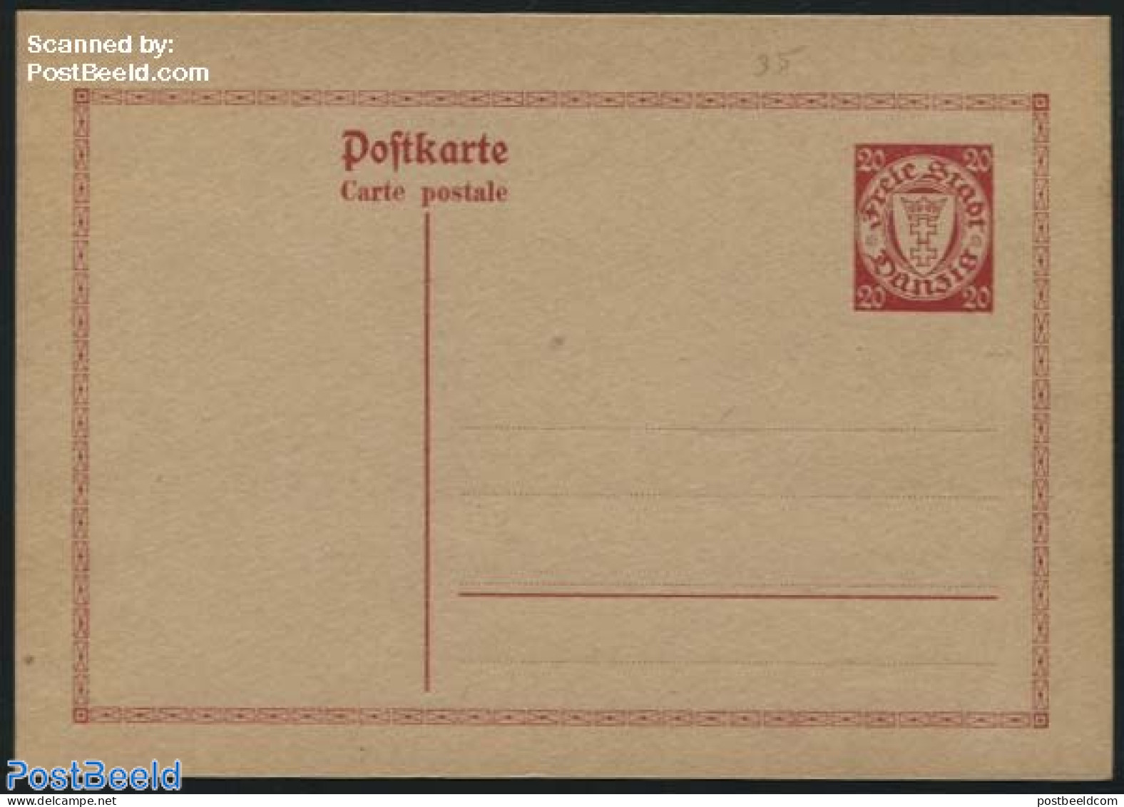 Germany, Danzig 1925 Postcard 20pf, Red 148x105mm, Unused Postal Stationary - Andere & Zonder Classificatie