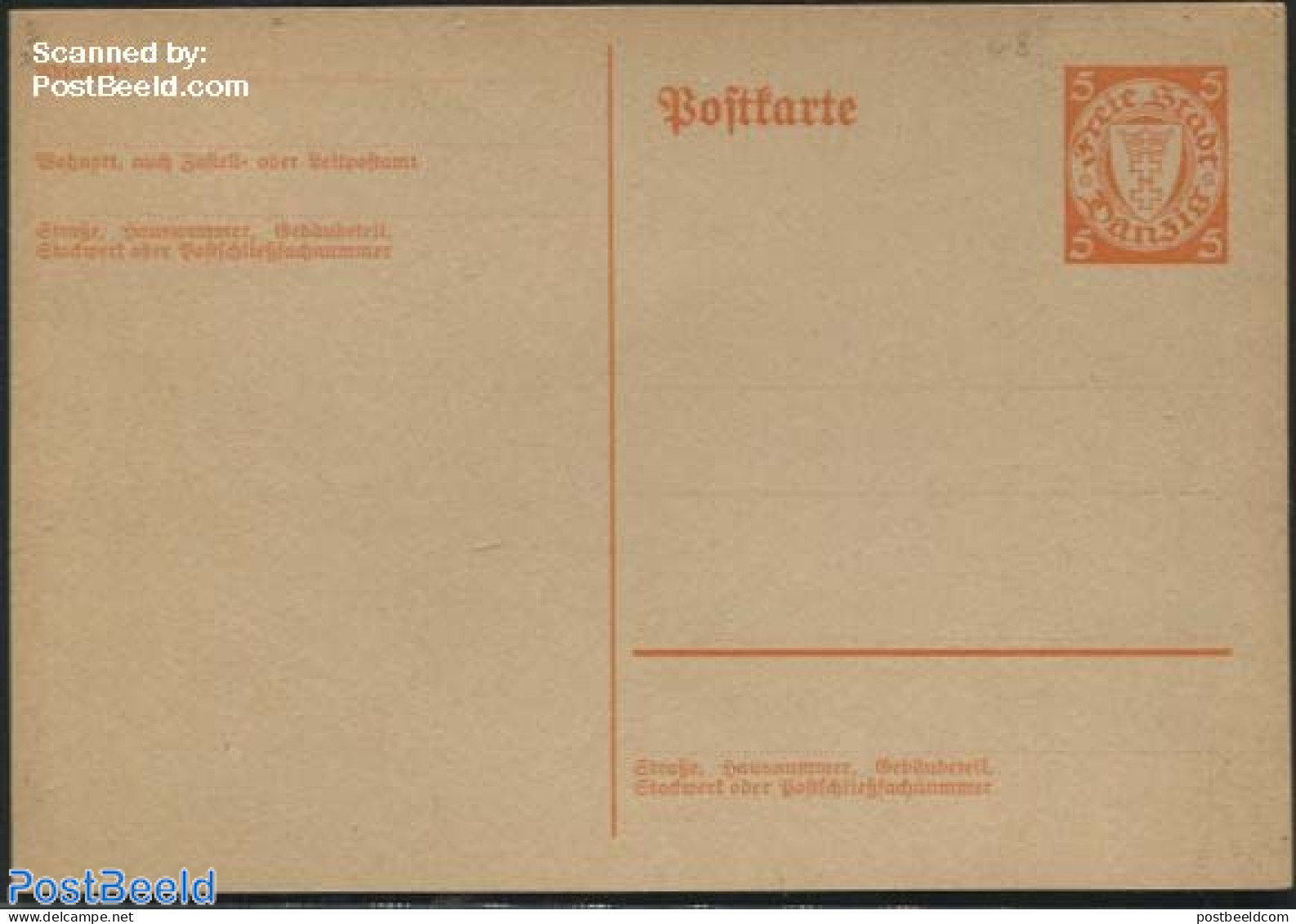 Germany, Danzig 1936 Postcard 5pf Orange, Unused Postal Stationary - Other & Unclassified