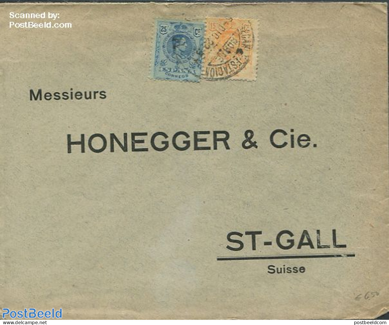 Spain 1923 Envelope To St.Gall, Postal History - Brieven En Documenten
