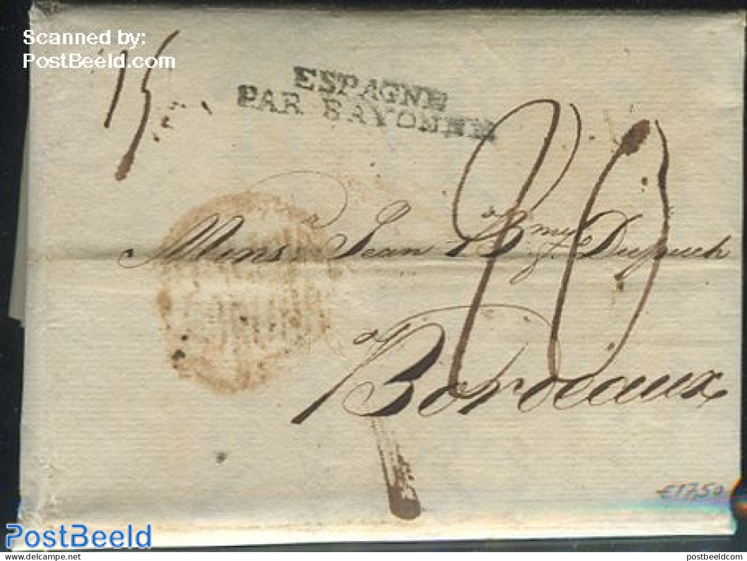 Spain 1816 Folding Letter To Bordeaux, Postal History - Briefe U. Dokumente