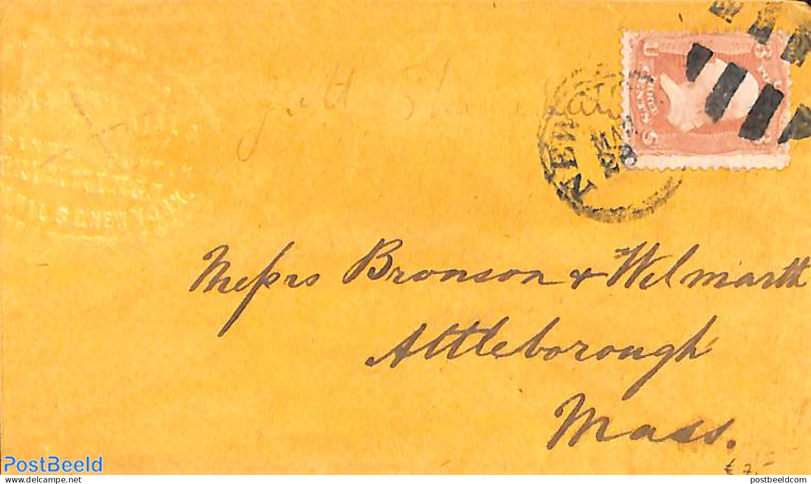 United States Of America 1866 Small Cover To Attleborough,Mass., Postal History - Briefe U. Dokumente