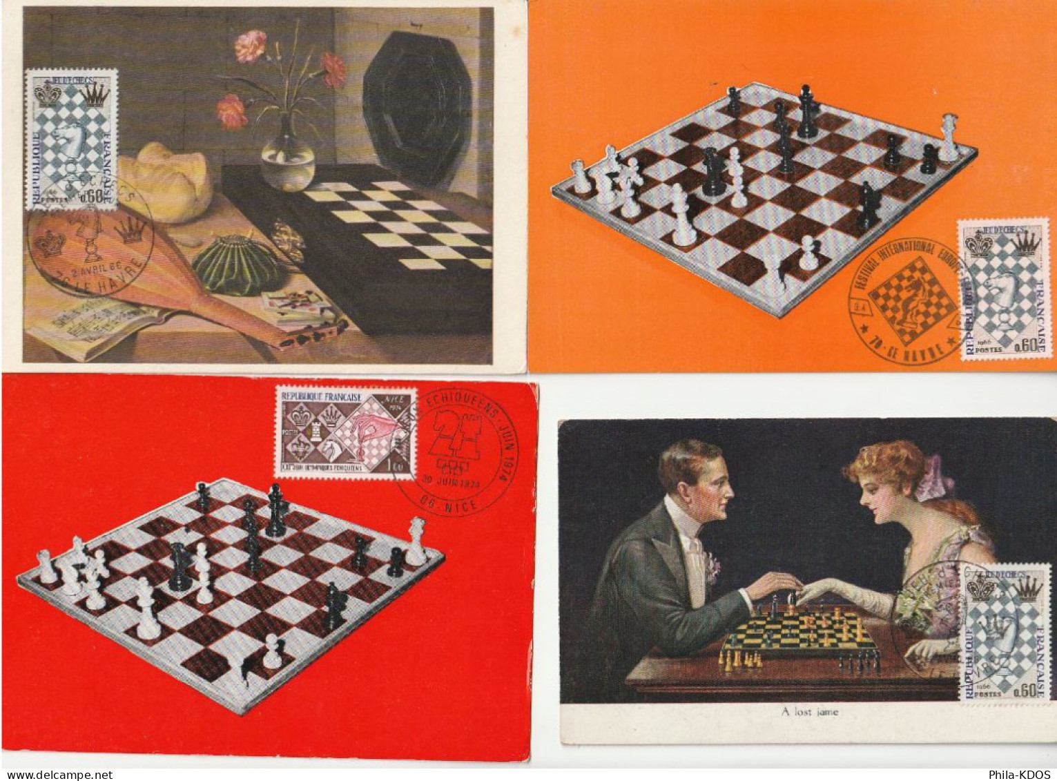 LOT " JEU D'ECHECS " Sur 4 Cartes Maximum De France De 1966 Et 1974 Parfait état. CM à Saisir !!! - Chess