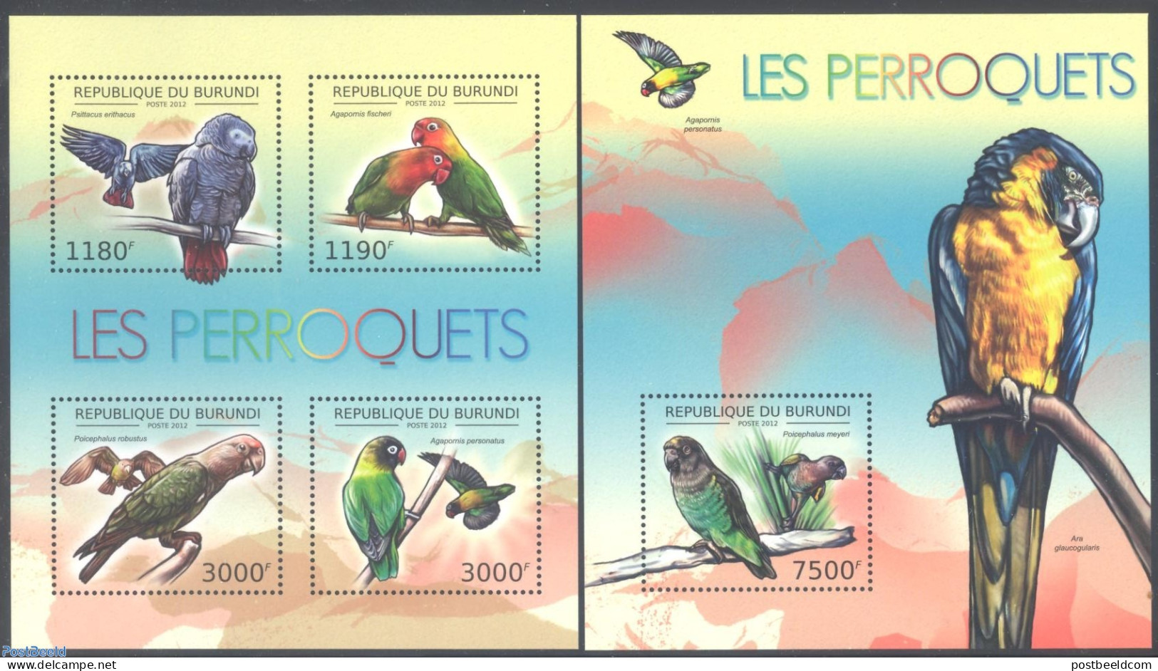 Burundi 2012 Parrots 2 S/s, Mint NH, Nature - Birds - Parrots - Other & Unclassified