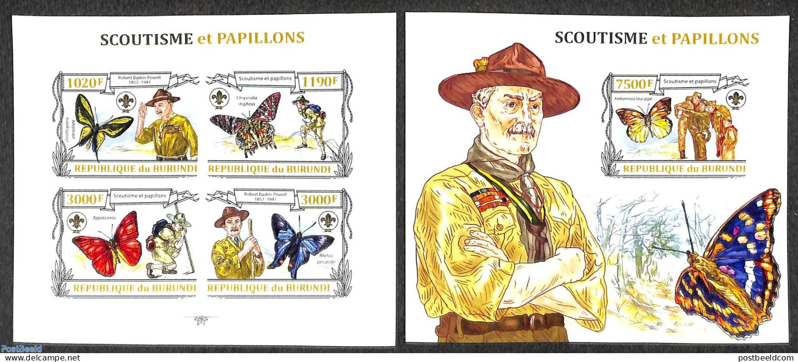 Burundi 2013 Scouting And Butterflies  2 S/s, Imperforated, Mint NH, Butterflies - Scouting - Altri & Non Classificati