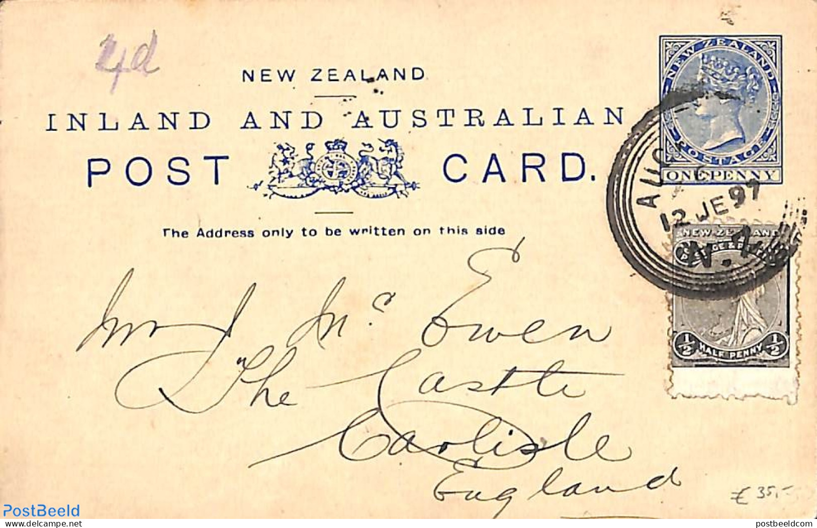 New Zealand 1897 Postcard, Uprated To 1.5d, To England, Used Postal Stationary - Brieven En Documenten