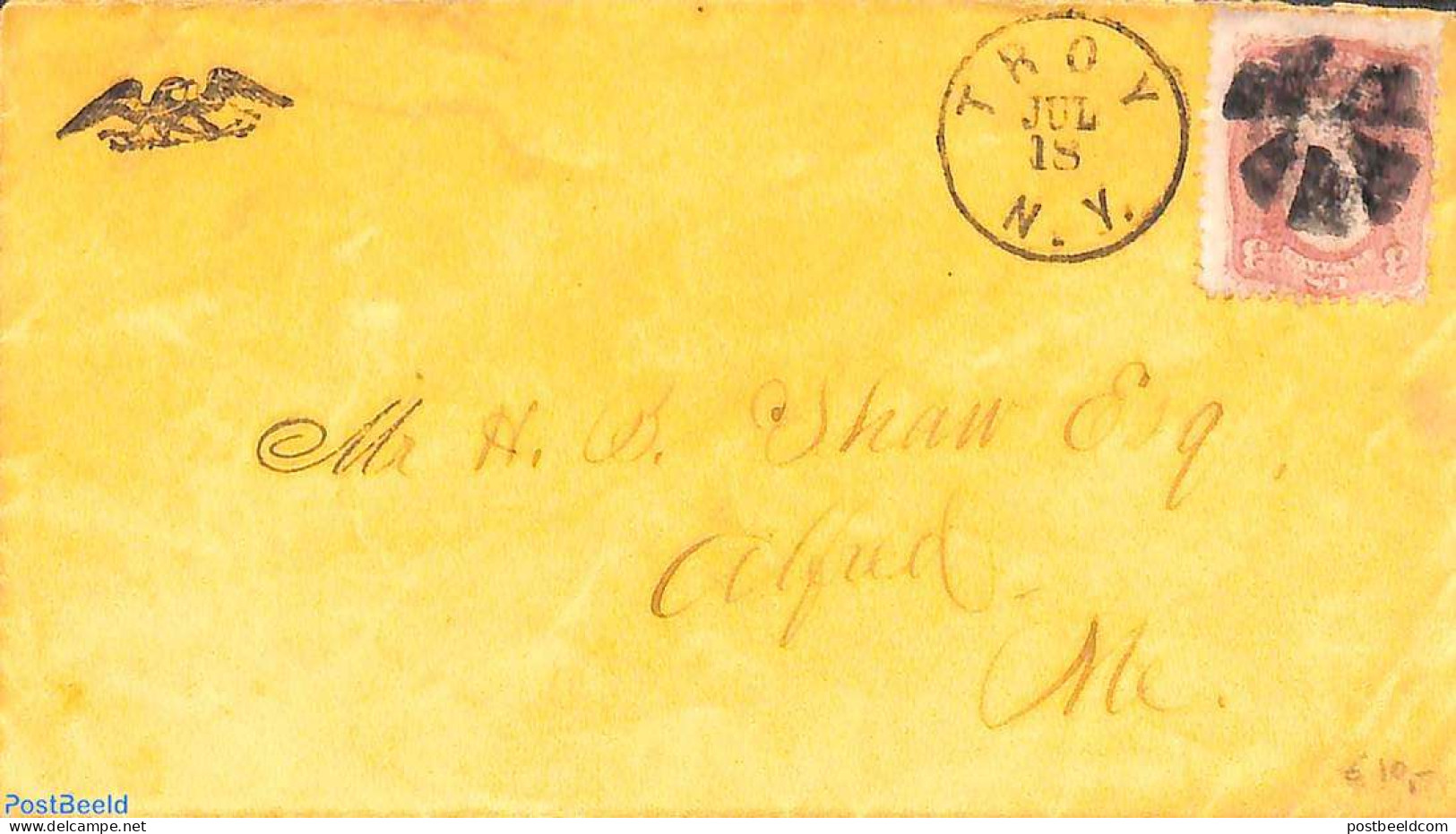 United States Of America 1861 Letter From Troy, Postal History - Brieven En Documenten