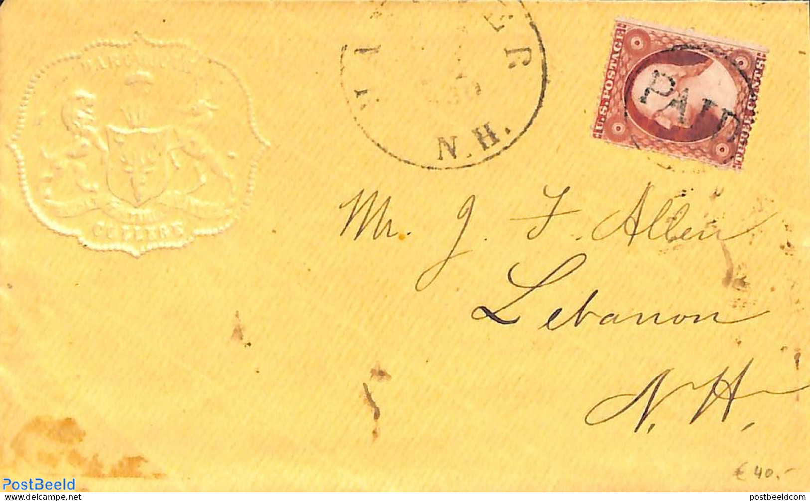 United States Of America 1860 Letter To Lebanon, Postal History - Covers & Documents
