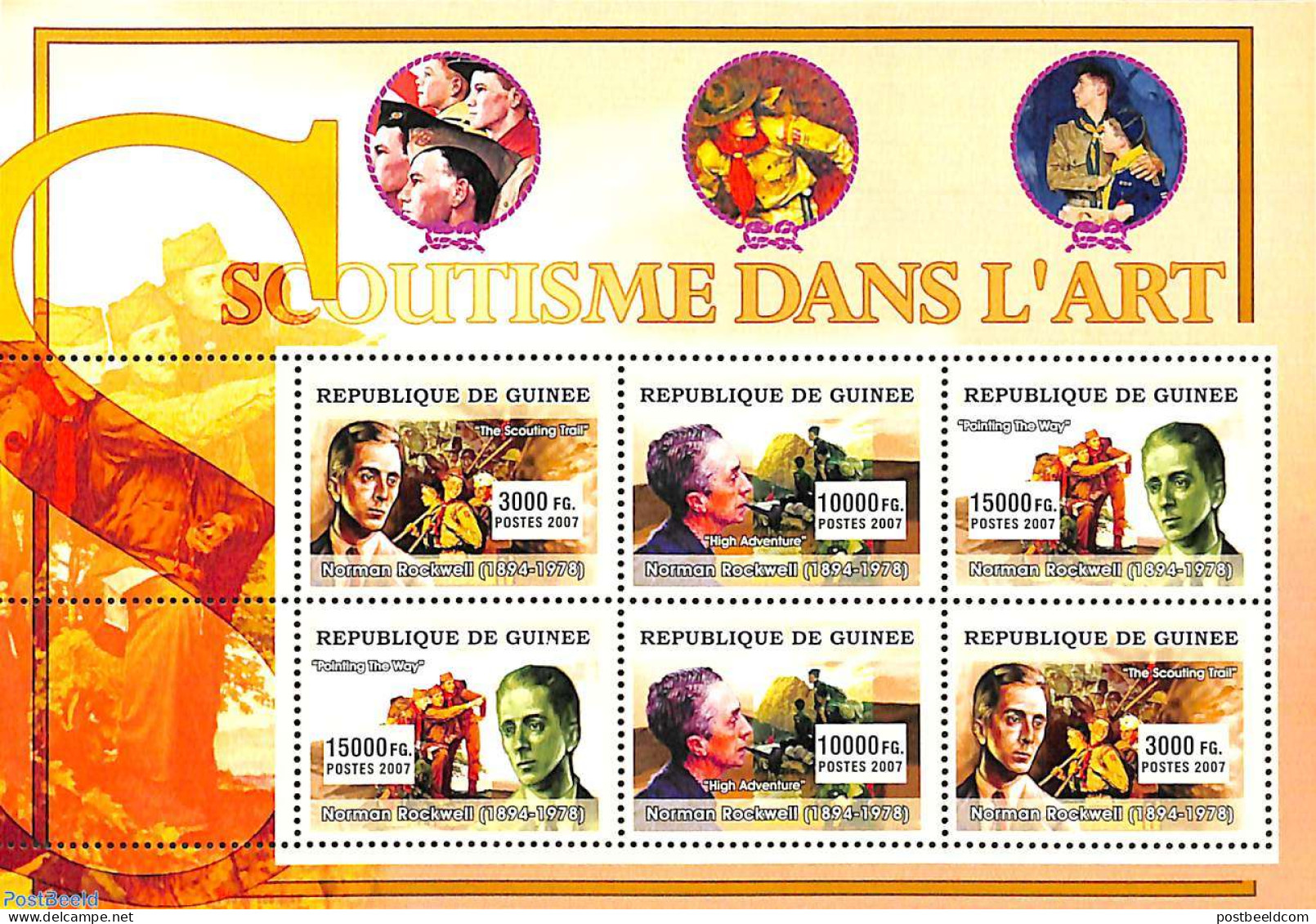 Guinea, Republic 2007 Scouting In Art M/s, Mint NH, Sport - Scouting - Art - Norman Rockwell - Paintings - Andere & Zonder Classificatie