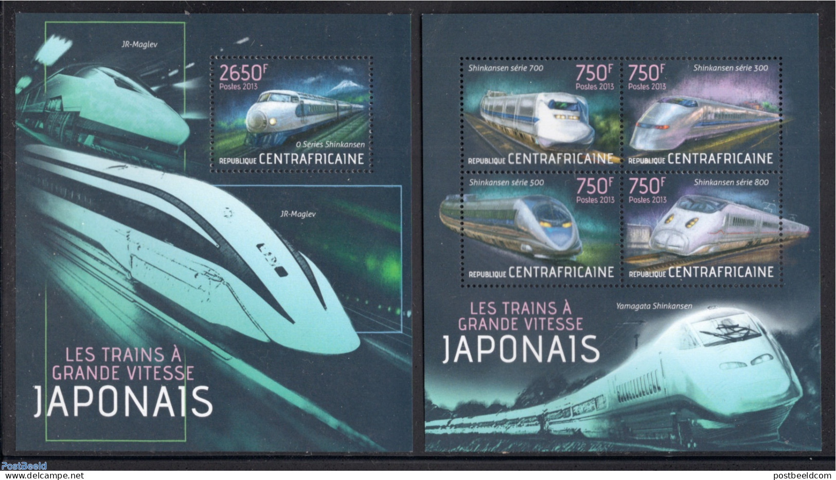 Central Africa 2013 Japanese Railways 2 S/s, Mint NH, Transport - Railways - Trains