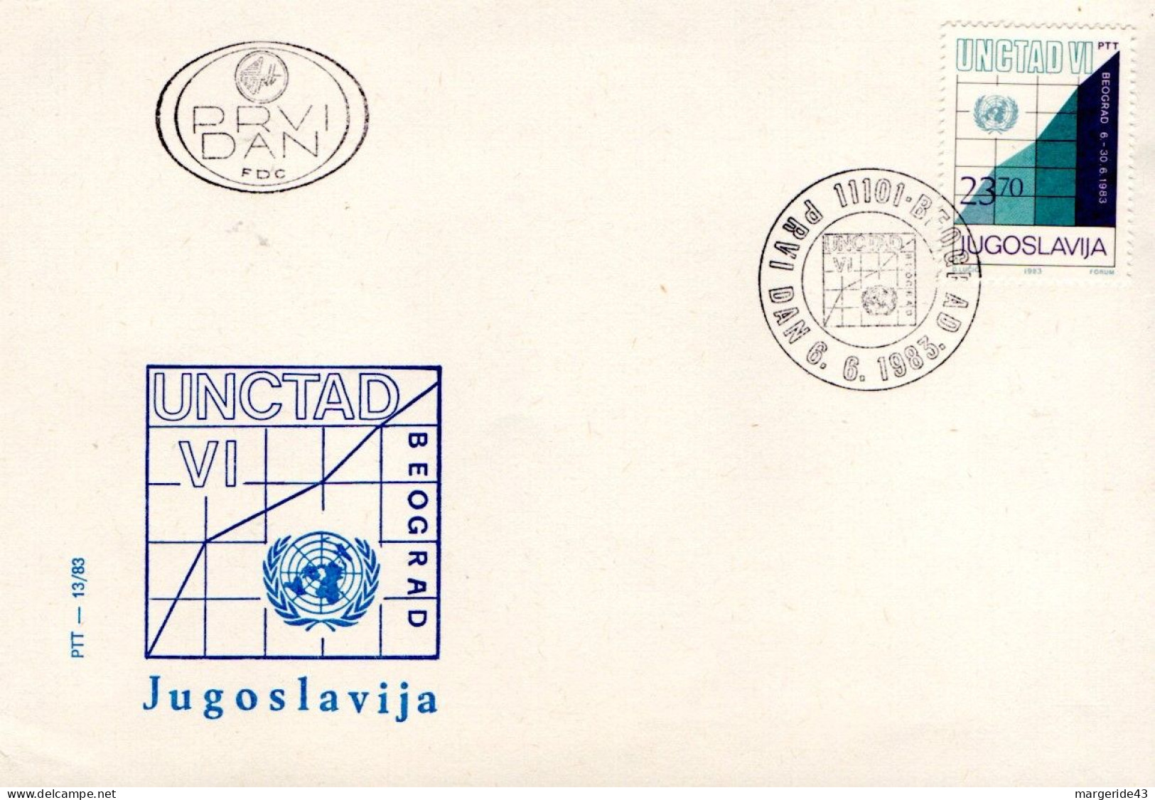 YOUGOSLAVIOE FDC 1983 CONGRES UNCTAD BEOGRAD - Storia Postale