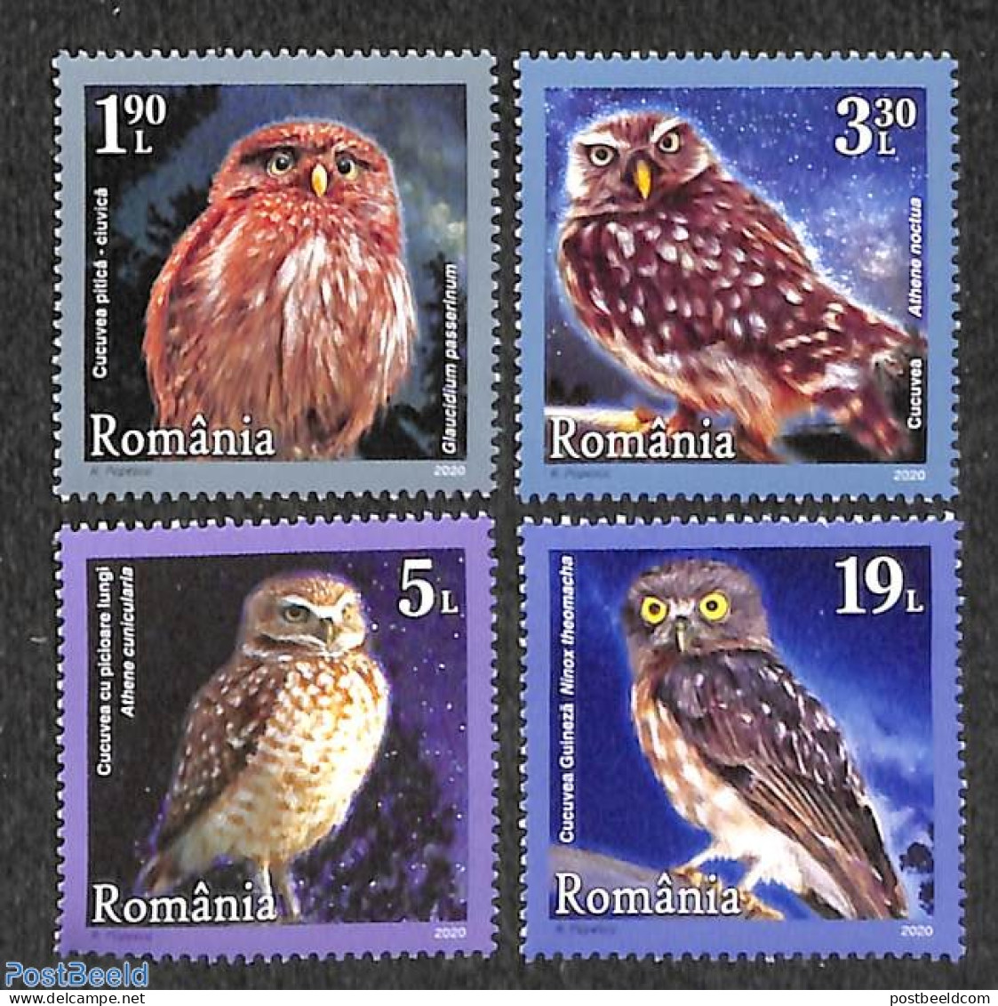 Romania 2020 Owls 4v, Mint NH, Nature - Birds - Birds Of Prey - Owls - Unused Stamps