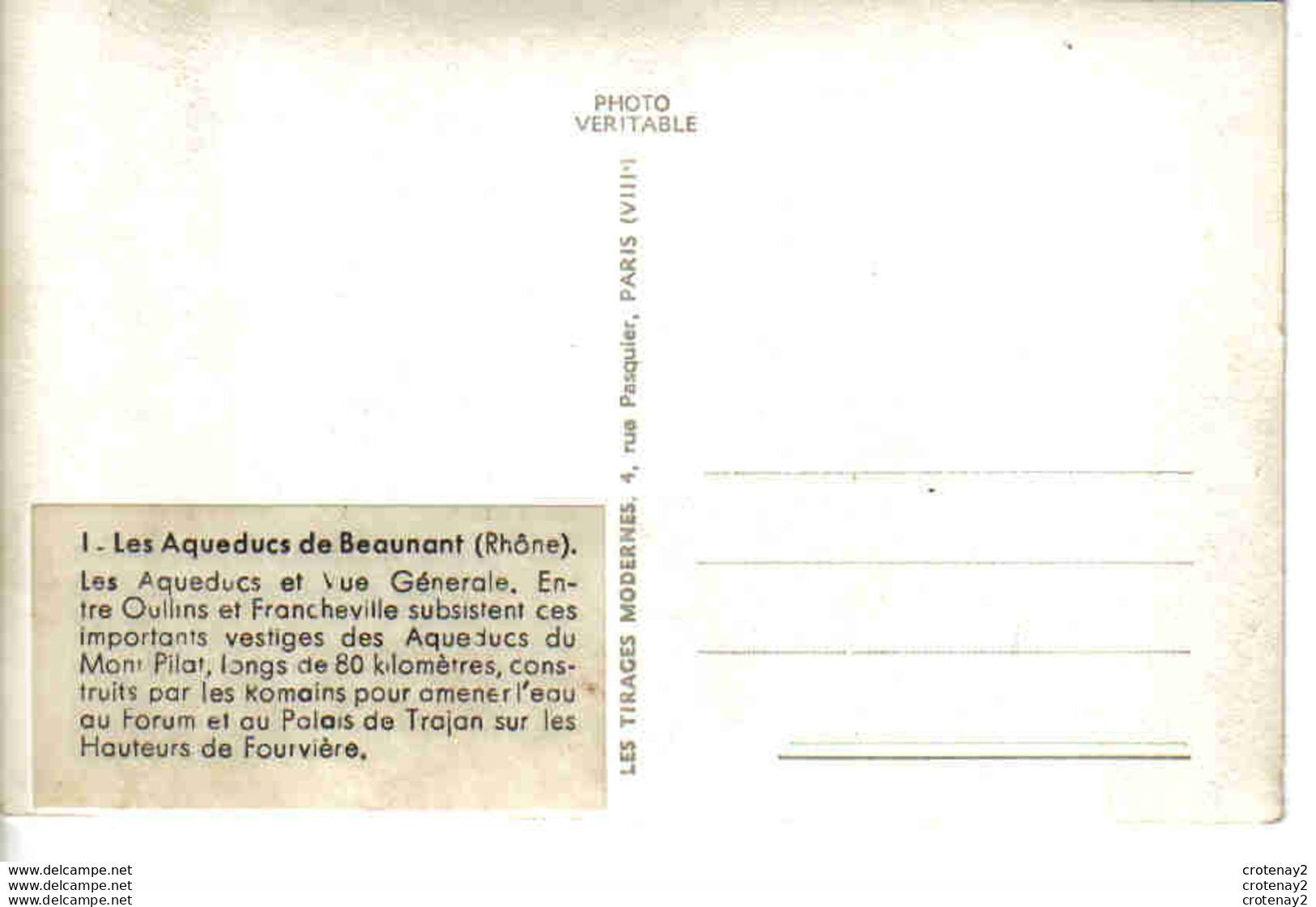 69 BEAUNANT Les Aqueducs Entre Oullins Et Francheville Vue Générale Explications VOIR DOS Les Tirages Modernes - Oullins