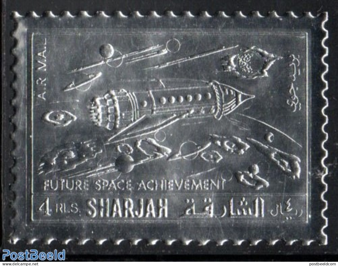 Sharjah 1972 Future Space 1v, Silver, Mint NH, Transport - Various - Space Exploration - Other Material Than Paper - A.. - Erreurs Sur Timbres