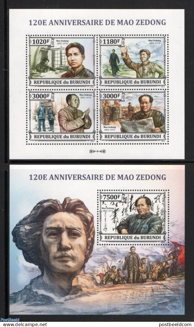 Burundi 2013 Mao Zedong 2 S/s, Mint NH, History - Politicians - Autres & Non Classés