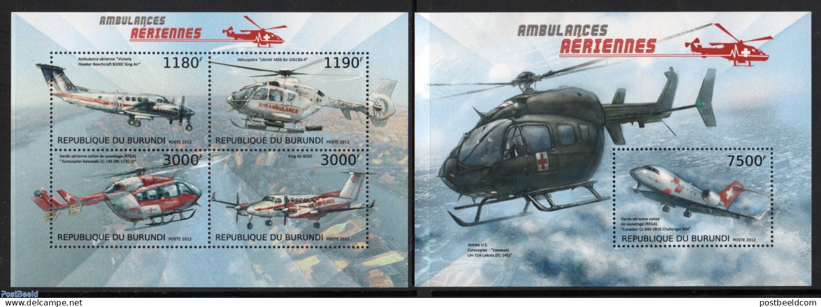 Burundi 2012 Flying Ambulances 2 S/s, Mint NH, Health - Transport - Helicopters - Aircraft & Aviation - Hubschrauber