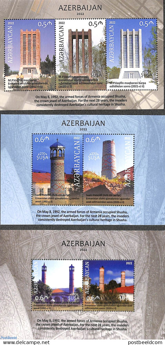 Azerbaijan 2022 270 Years Shusha 3 S/s, Mint NH - Autres & Non Classés