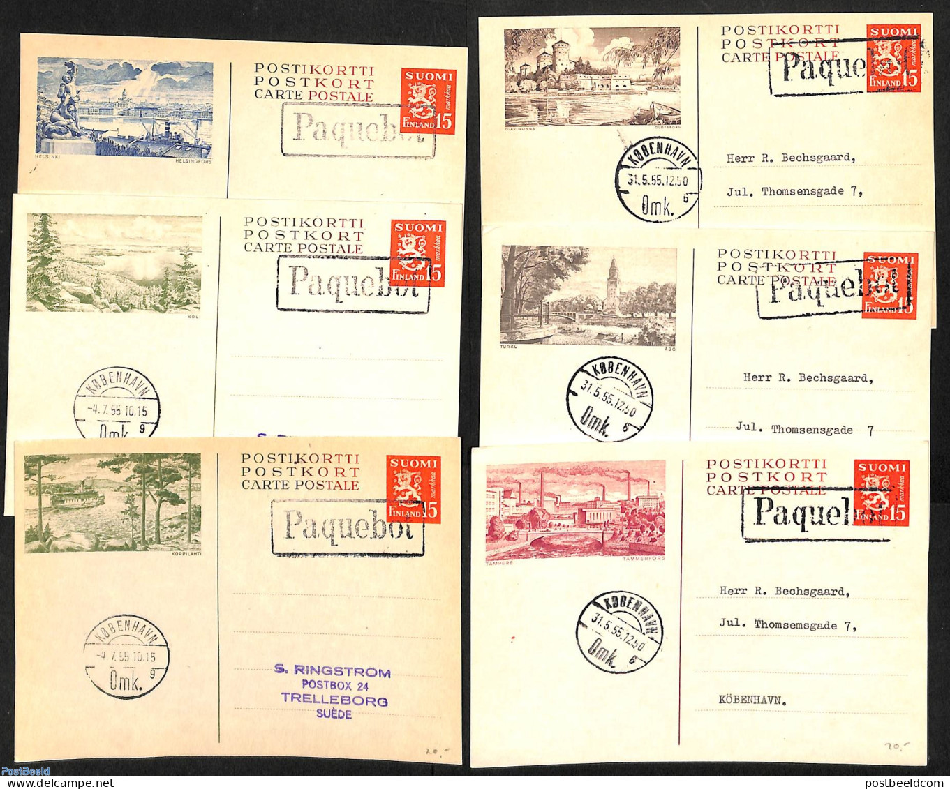 Finland 1952 6 Illustrated Postcards, Used Postal Stationary - Brieven En Documenten