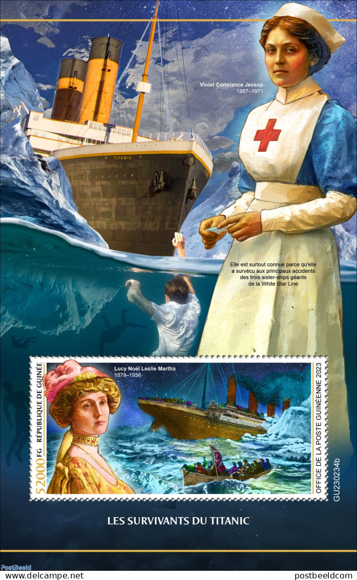 Guinea, Republic 2023 Survivors Of The Titanic, Mint NH, Health - Transport - Red Cross - Ships And Boats - Titanic - Rotes Kreuz