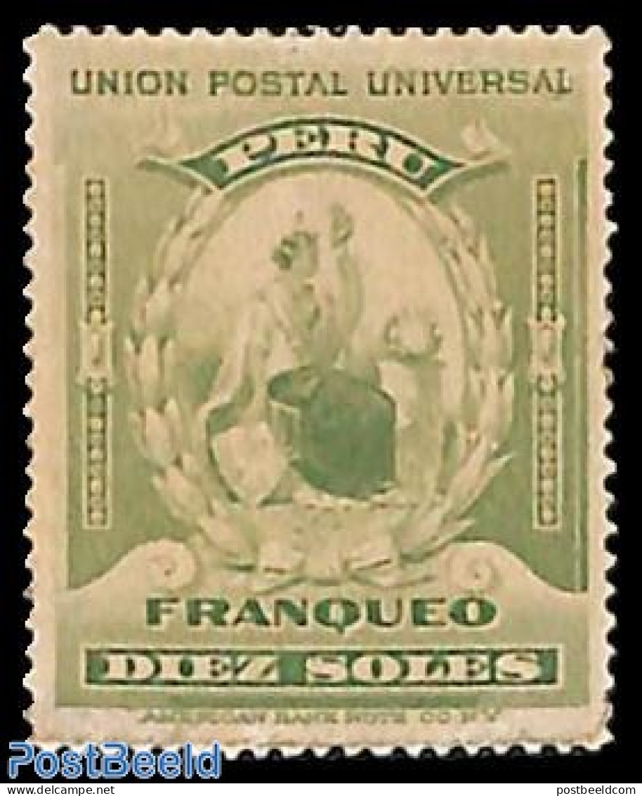 Peru 1899 Diez Soles, Green, Unused, Unused (hinged) - Autres & Non Classés