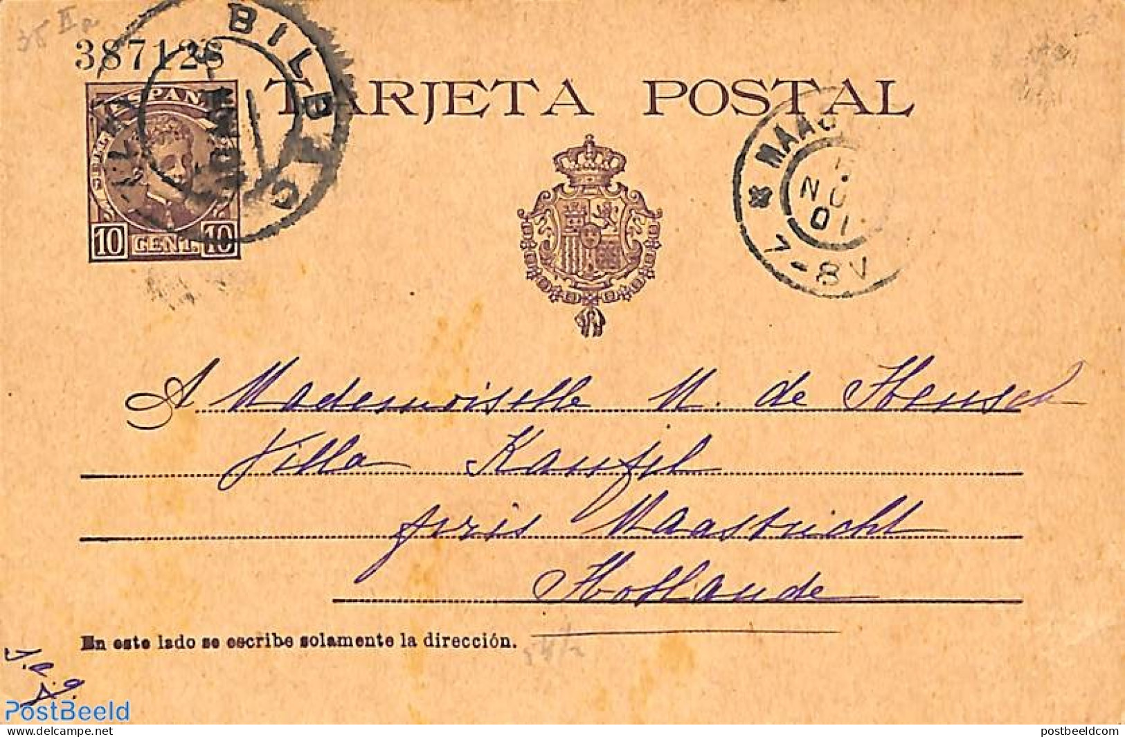 Spain 1901 Postcard 10c, With Control Number, Used, Used Postal Stationary - Covers & Documents