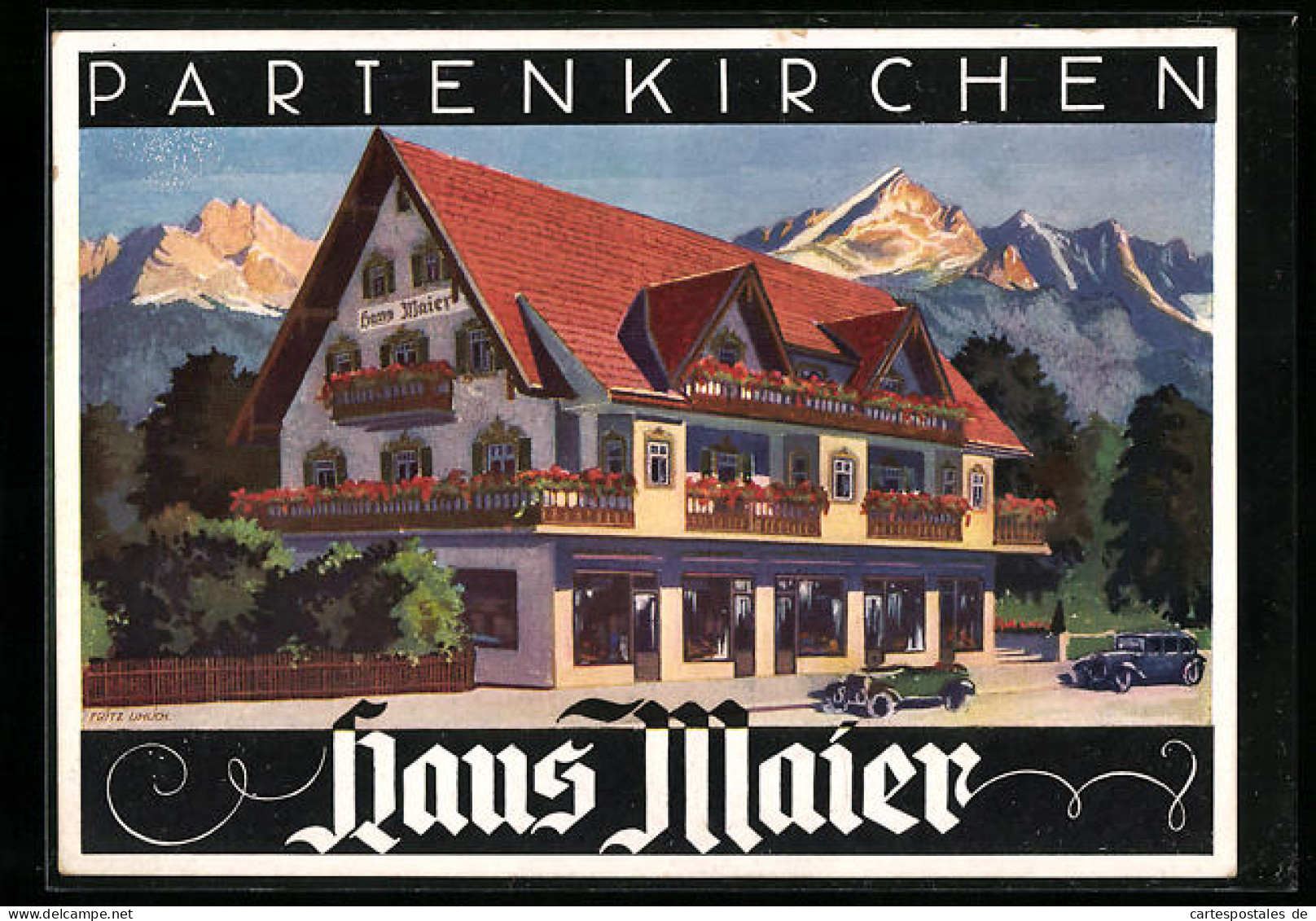 Künstler-AK Partenkirchen, Hotel-Pension Haus Maier  - Altri & Non Classificati