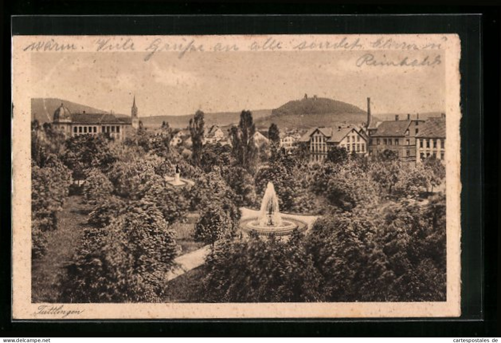 AK Tuttlingen, Brunnen Im Park Mit Stadtblick  - Tuttlingen