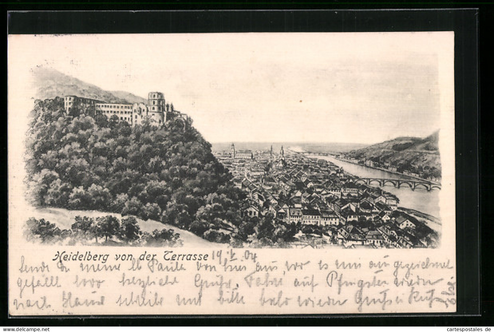 Künstler-AK Heidelberg, Blick Auf Die Schlossruine Und Die Stadt Am Neckar  - Heidelberg