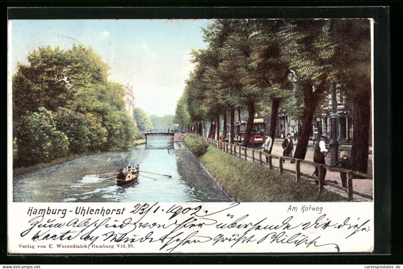 Lithographie Hamburg-Uhlenhorst, Ruderboot Am Hofweg  - Noord