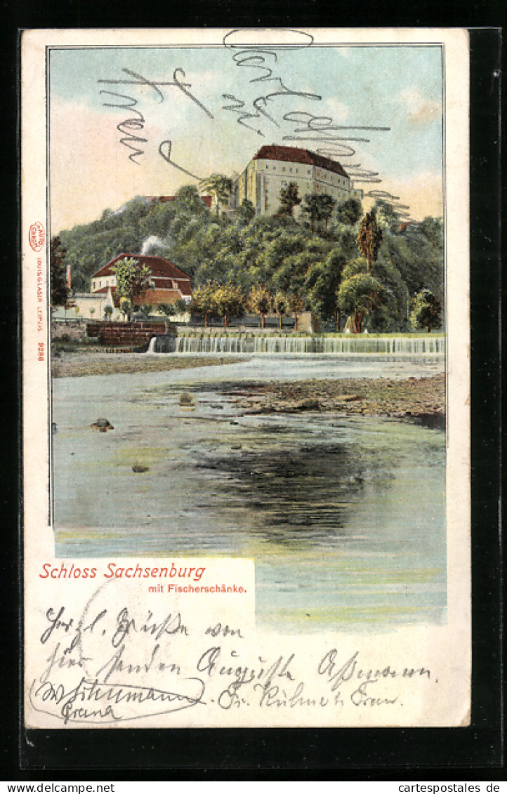 Lithographie Frankenberg I. Sa., Blick Von Der Wasserschnelle Zum Schloss Sachsenburg Mit Der Fischerschänke  - Frankenberg