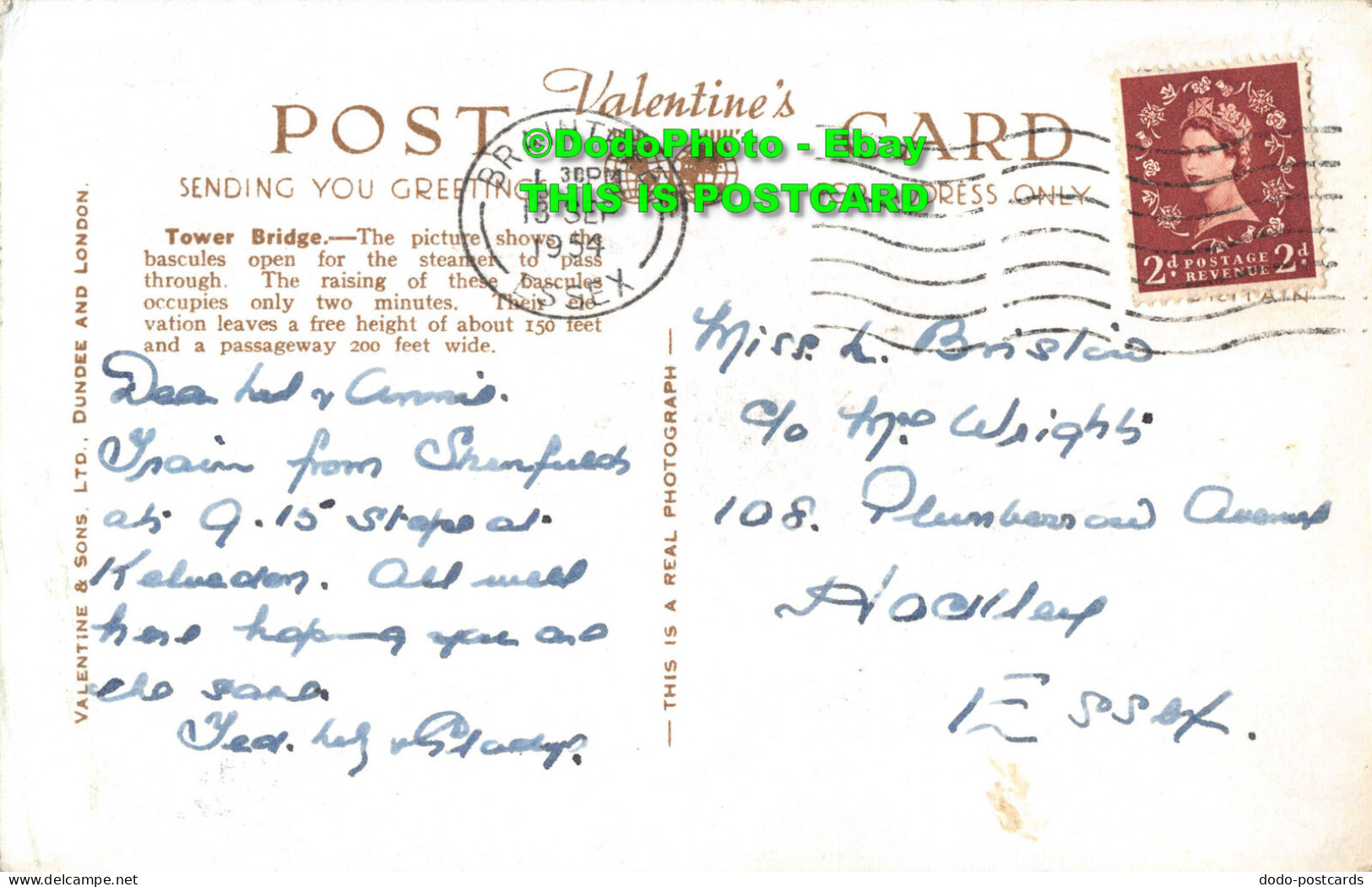 R354929 Tower Bridge London. 43871. Valentine And Sons. RP. 1954 - Other & Unclassified