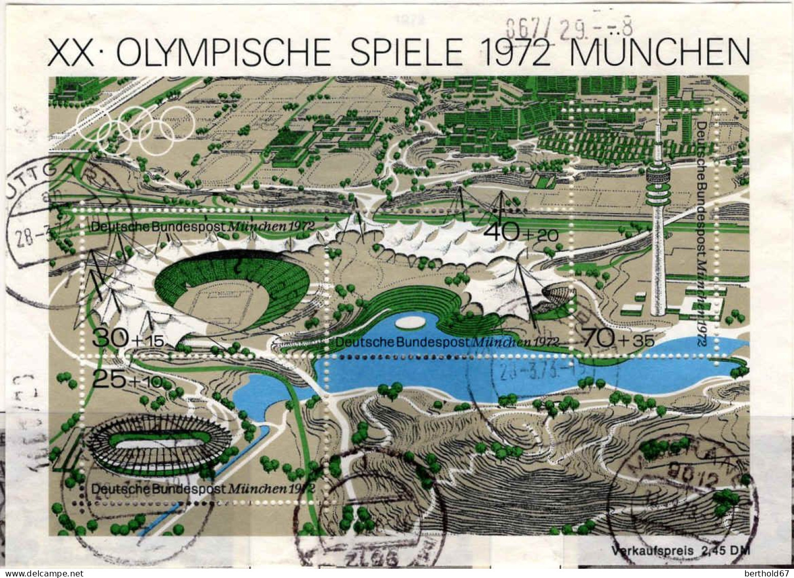 RFA Bloc Obl Yv: 6 Mi:7 20.Olympische Spiele München (Beau Cachet Rond) Stuttgart 28-3-73 (Thème) - Estate 1972: Monaco