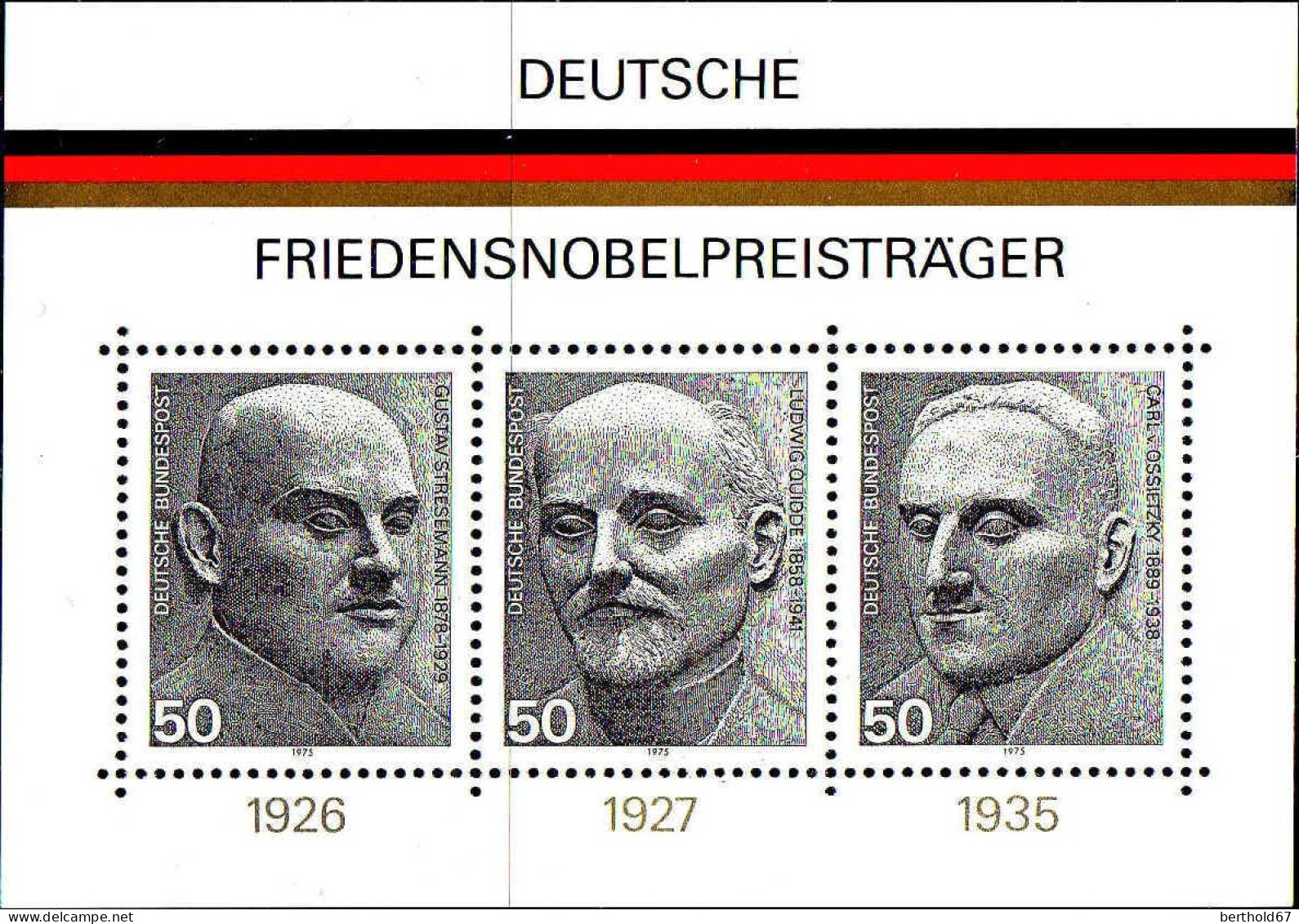 RFA Bloc N** Yv:10 Mi:11 Deutsche Friedensnobelpreisträger (Thème) - Premio Nobel