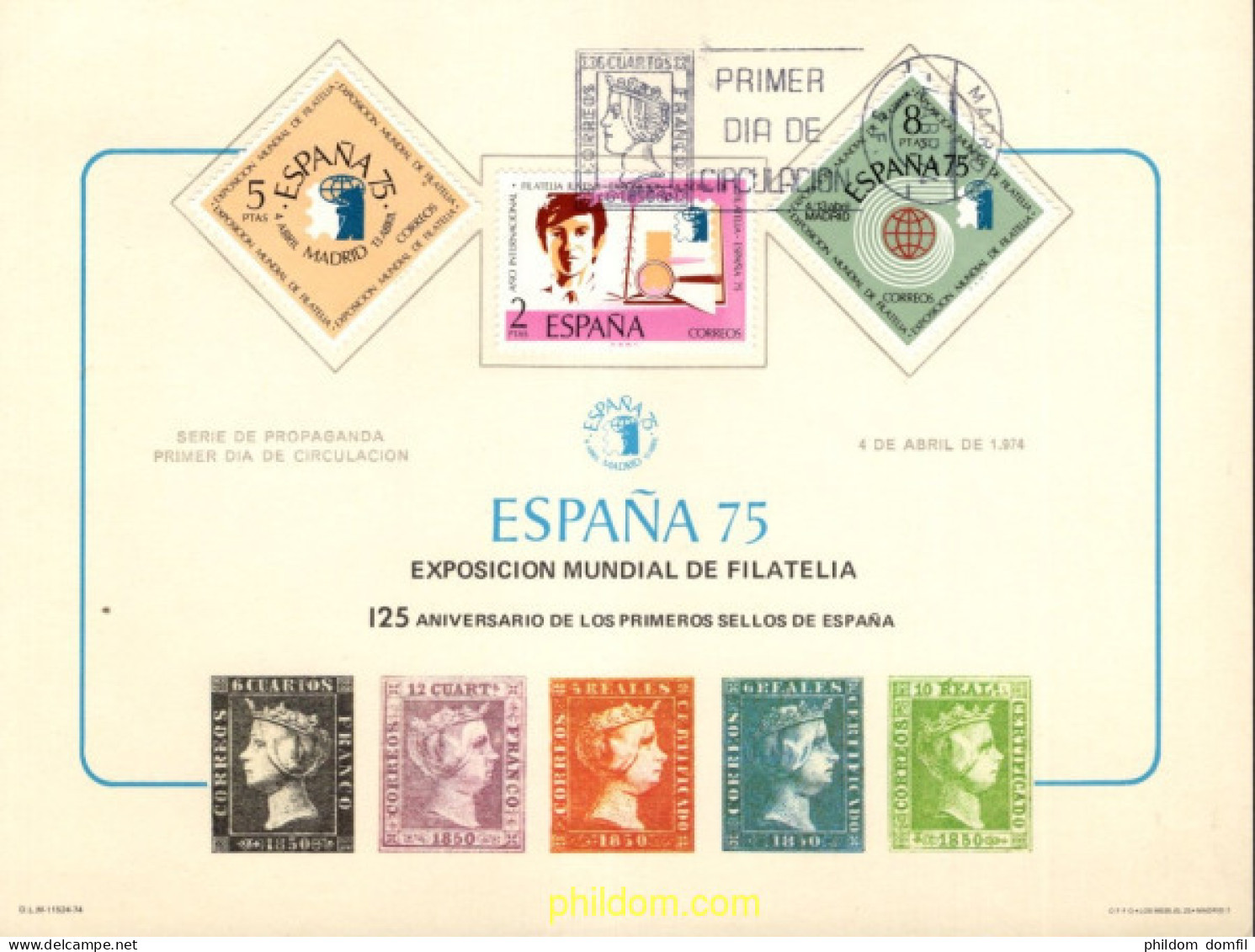 730756 MNH ESPAÑA Hojas Recuerdo 1975 EXPOSICION MUNDIAL DE FILATELIA - Unused Stamps