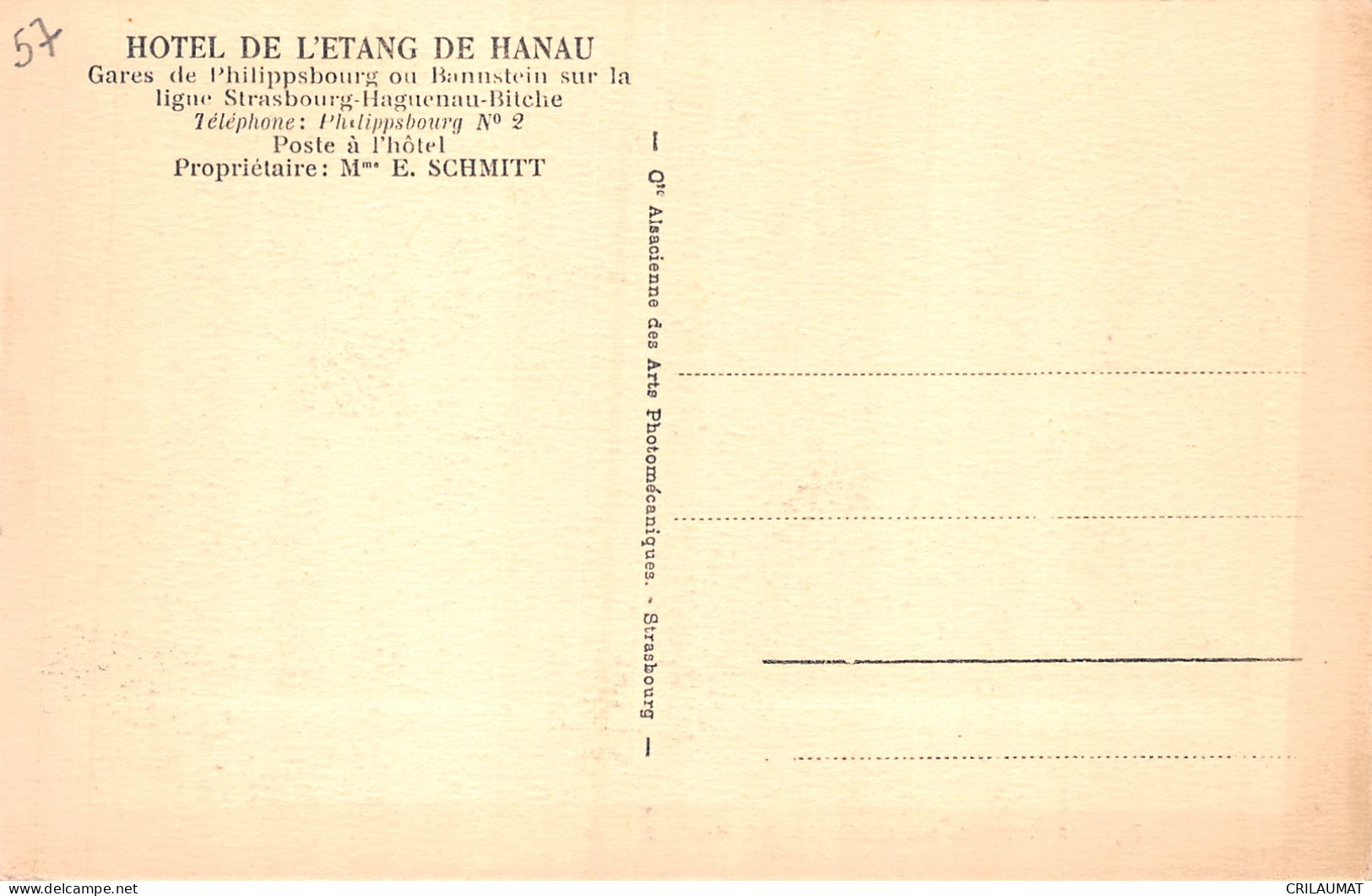 57-HOTEL DE L ETANG DE HANAU-N°LP5131-D/0117 - Autres & Non Classés