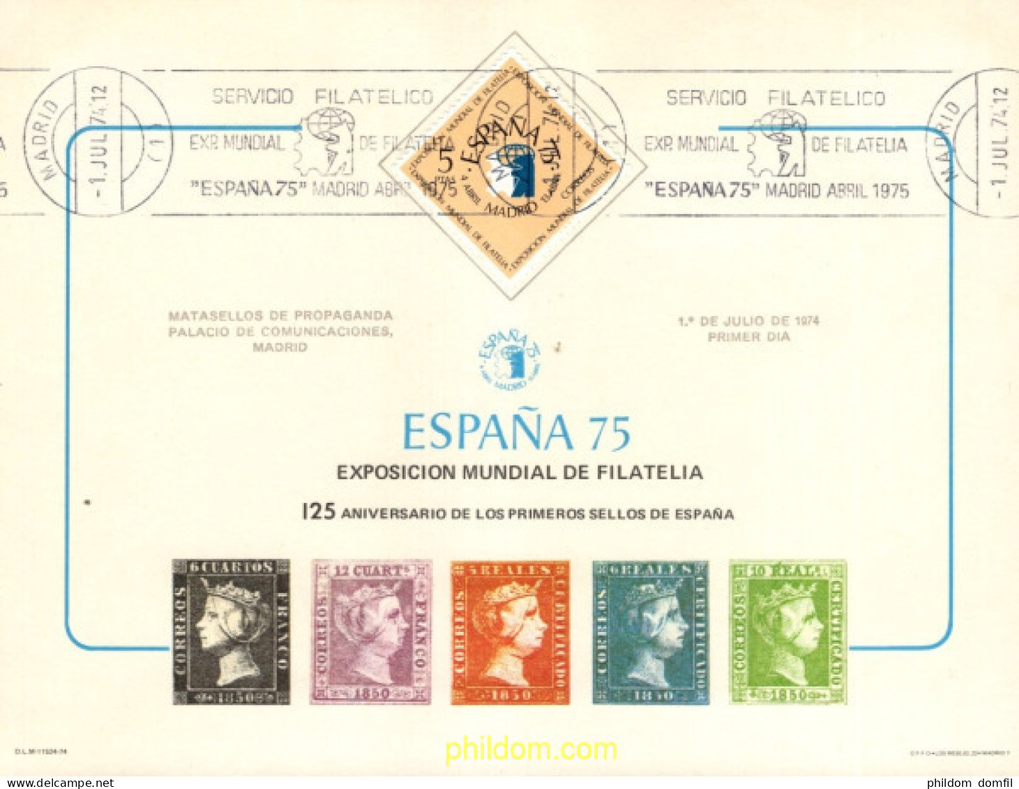 730757 MNH ESPAÑA Hojas Recuerdo 1975 EXPOSICION MUNDIAL DE FILATELIA - Ungebraucht