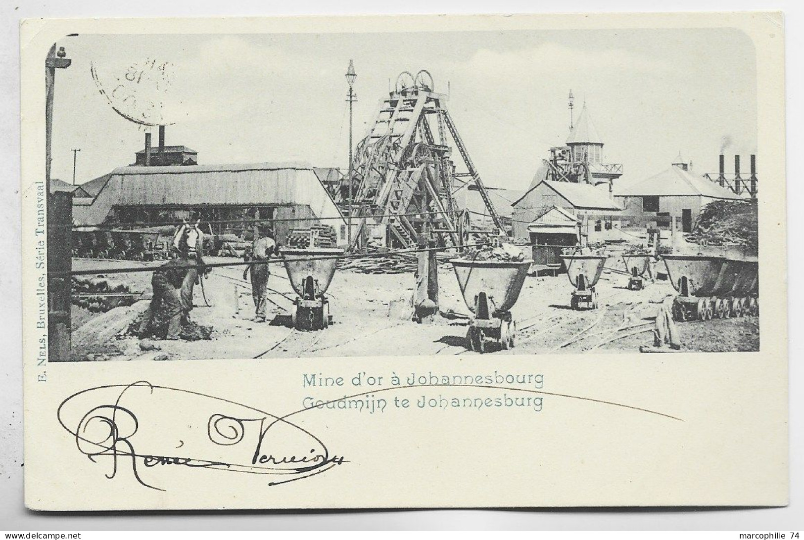 SUD AFRICA CARD MINE D'OR GOLD JOHANNESBURG POSTEE DE BELGIQUE VIRTON - South Africa