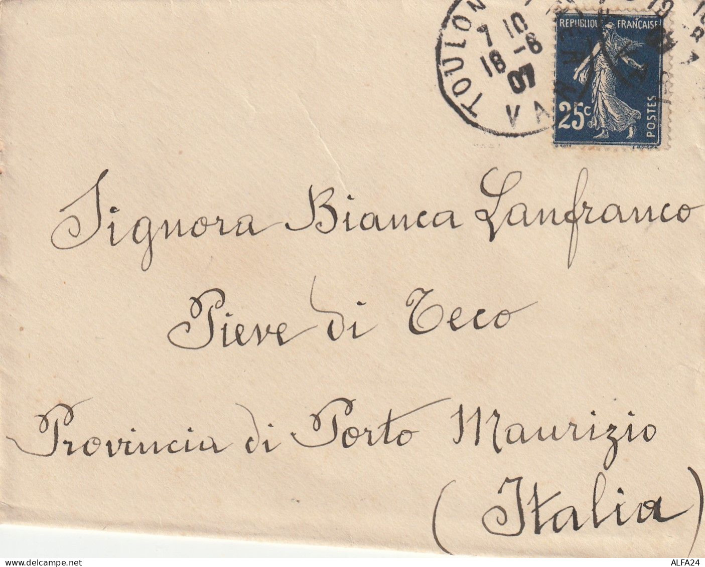 LETTERA 1907 25 TIMBRO TOULON FRANCIA (XT2514 - Storia Postale