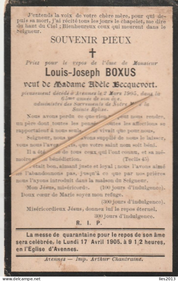 Bourgmestre, Louis Boxus, Bequevort, Avennes, 1905 - Images Religieuses