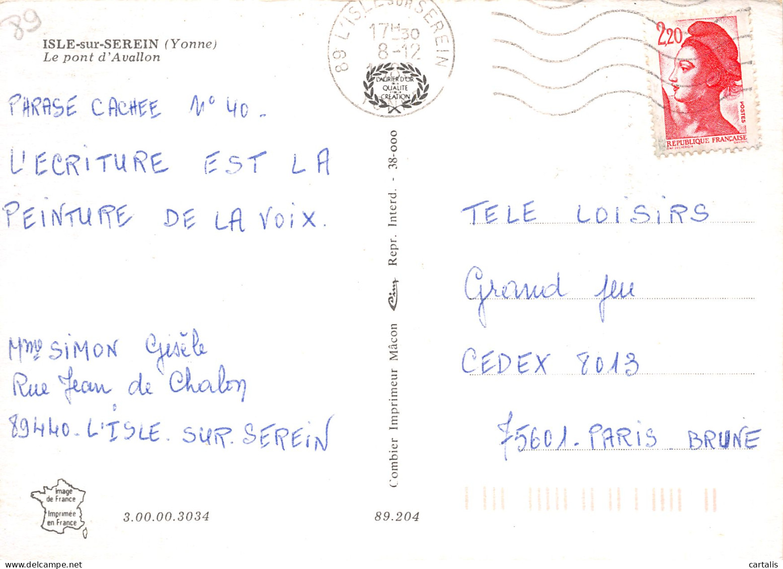 89-ISLE SUR SEREIN-N°4185-B/0335 - Other & Unclassified