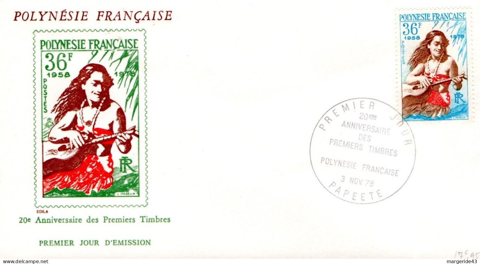 POLYNESIE FDC 1978 20 ANS DES PREMIERS TIMBRES - FDC