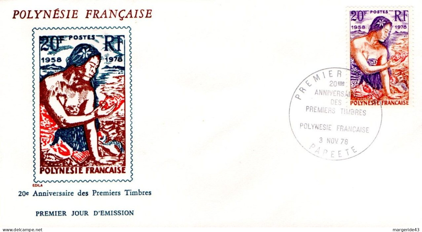 POLYNESIE FDC 1978 20 ANS DES PREMIERS TIMBRES - FDC