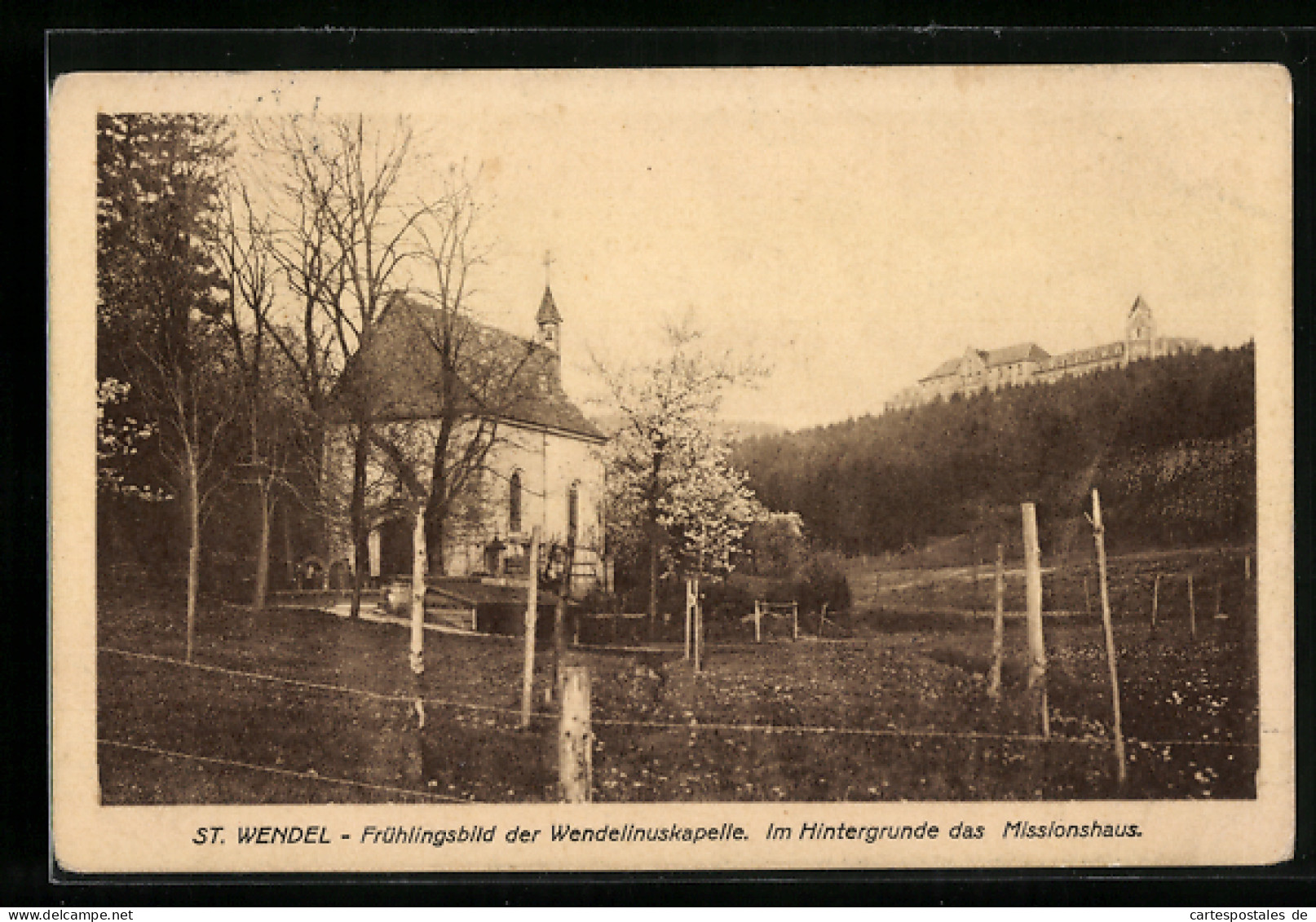 AK St. Wendel, Frühlingsbild Der Wendelinuskapelle, Im Hintergrund Das Missionshaus  - Kreis Sankt Wendel